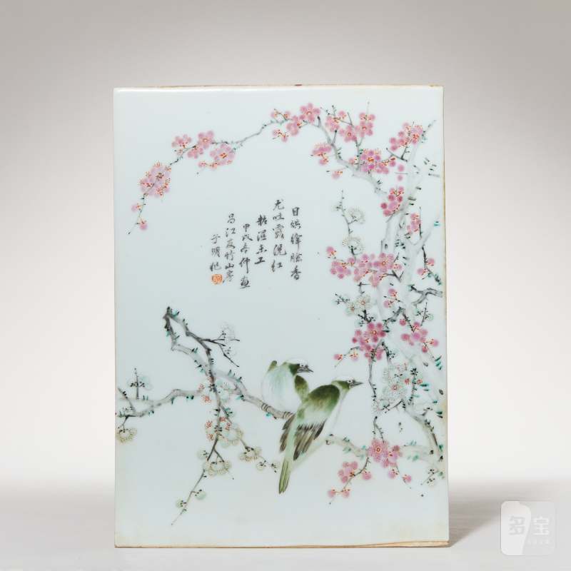 民国 粉彩富贵白头瓷板